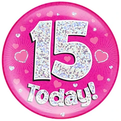 Image of OAKTREE UK 633162 6&quot; Jumbo Badge 15 Today Pink Holographic Dot