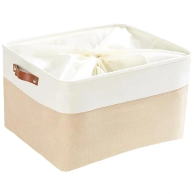 Image of Mangata Storage Baskets, Grey Thickened Canvas Fabric Box for Toys, Clothing, Books (Jumbo, Khaki)