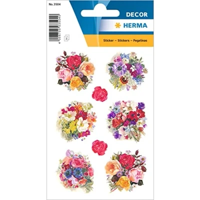 Image of HERMA 3504 Flower Stickers for Children, Decoration (24 Stickers, Paper, Matte) Self Adhesive, Permanent Adhesive Motif Labels Girls and Boys, C