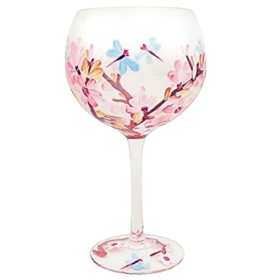 Image of lesser and pavey Hand Painted Gin Glass Blossom &amp; Dragonfly 1 Piece 9x9x21 cm