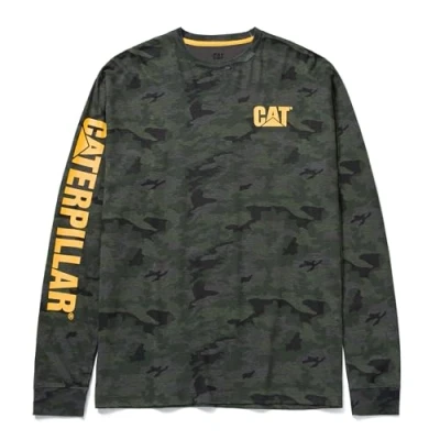 Image of Caterpillar Men&#039;s Trademark Banner L/S Tee T Shirt, Night Camo, XL