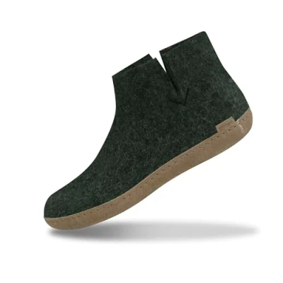 Image of GLERUPS Boot Slippers Women and Men with Leather Sole (Green) Unisex Wool Slipper Boots Comfy Men&#039;s Women&#039;s Cosy Gents Ladies