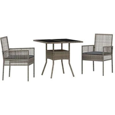 Image of vidaXL 3 Piece Garden Dining Set Grey Poly Rattan