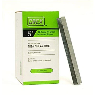 Image of GREX C10 22 Gauge 3/8 Inch Crown 5/8 Leg Length Galvanized Staples (10,000 per Box)