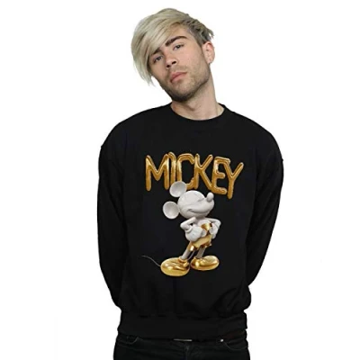 Image of Disney Men&#039;s Mickey Mouse Gold Statue Sweatshirt Black Large