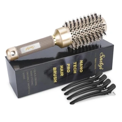 Image of Sndyi Round Hair Brush, Nano Thermal Ceramic &amp; Ionic Tech Blow Dry Brush with Boar Bristles, Medium for Drying, Styling, Curling and Straightening, 43mm