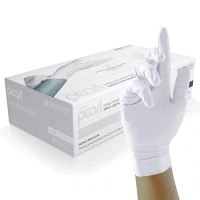 Image of Unigloves White Pearl Nitrile Examination Gloves Multipurpose, Powder Free and Latex Disposable Box of 100 Gloves, White, Small (GP0022)