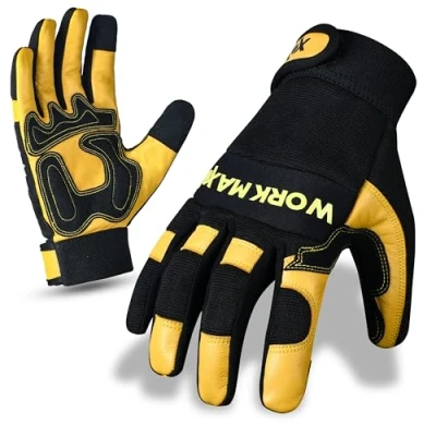 Image of WORKMAXX Gardening Working Gloves Garden Thorn Proof Flexible Heavy Duty Leather Mechanic Utility Dexterity Breathable Construction for Work Mens Women (MUSTARD, MEDIUM)