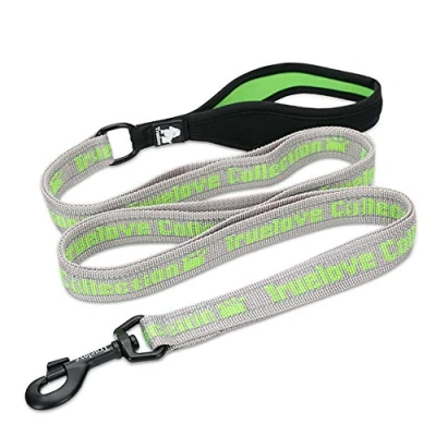 Image of TRUE LOVE Dog Lead Leash Reflective Night Safe Rope No Pull with Multi Handles Durable Nylon for Small Medium Large Dogs Walking TLL3071（Gray/Grass Green,L）