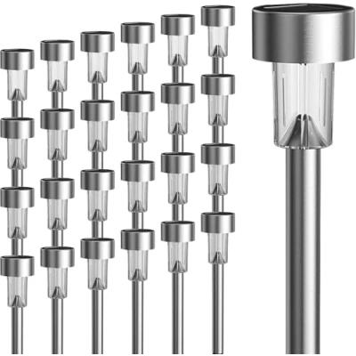 Image of GIGALUMI 24 Pack Solar Path Lights Outdoor,Solar Outdoor Waterproof,Stainless Steel LED Landscape Lighting,Solar Garden for Driveway,Pathway,Patio,Yard
