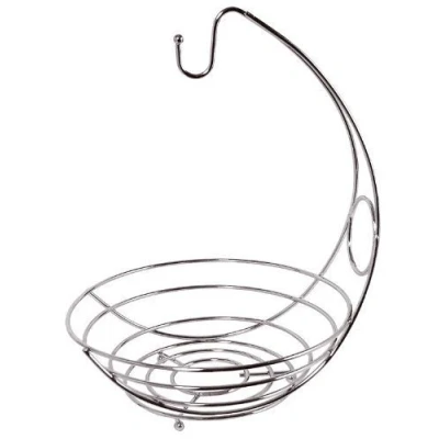 Image of CHROME FRUIT BOWL WITH BANANA HANGER TREE HOLDER STORAGE STAND HOOK BASE HAMMOCK by Eshop Online