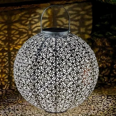 Image of Garden Mile Jumbo Damasque Solar Lanterns for The Lights Outdoor Waterproof Large LED Outside Freestanding Or Hanging Powered Patio Yard Lighting