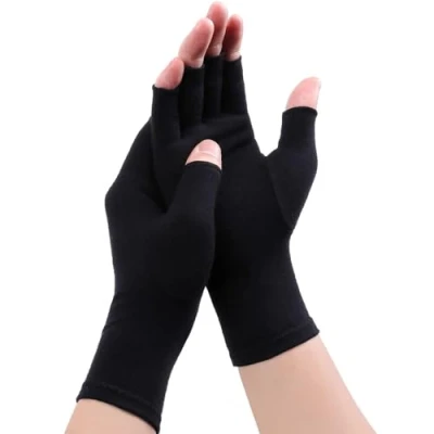 Image of Gebell Rheumatoid Arthritis Gloves Compression Fingerless Joint Pain Relief Hand Mitten Warmth Carpal, S, Black a