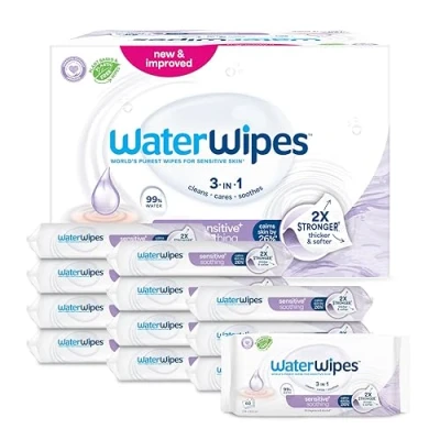 Image of WaterWipes Soothing Clean Baby Wipes, 720 Count (12 Packs), 99% Water Based Wipes with Botanical Extract, Unscented, Packaging May Vary