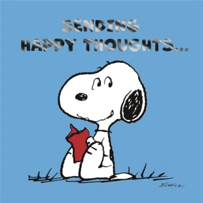 Image of Cards Hallmark Peanuts Snoopy Open General Birthday Greeting Sending Happy Thoughts...