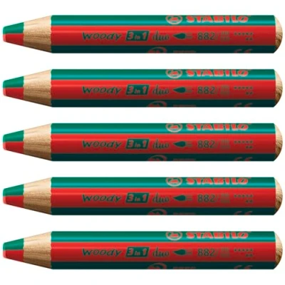 Image of Multi Talented Pencil STABILO woody 3 in 1 duo Pack of 5 STABILOred/Dark Green