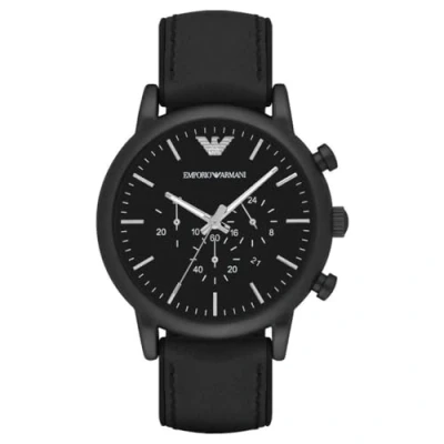 Image of Emporio Armani Watch for Men, Chronograph Movement, 46 mm Black Stainless Steel Case with a Leather, Silicone Strap, AR1970