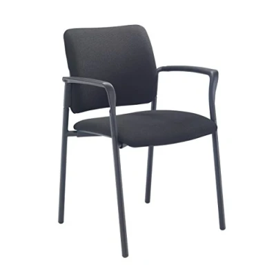 Image of Office Hippo Heavy Duty Meeting Chair, Versatile &amp; Robust Stackable Desk Chair With Strong Frame Upholstered Durable Cushion, Hard Wearing Conference Arm Black Fabric