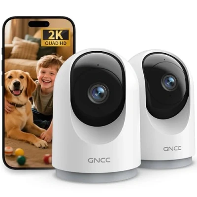 Image of GNCC 2K Indoor Security Cameras for Pet Dog with App, 2 Pack CCTV House WiFi, Night Vision, Motion Detection, Way Audio, Cloud/SD Storage, Works Alexa, 2.4G WiFi Only