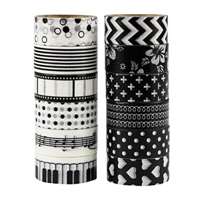 Image of UOOOM 12pcs Decorative Washi Tape Masking Adhesive Scrapbooking DIY Craft Gift (black)