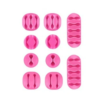 Image of Rohans Desktop Cable Holder Clips, 10 Pack Management Cord Organiser Clips Silicone Adhesive for USB Charging Mouse Wire PC Office Home (Pink)