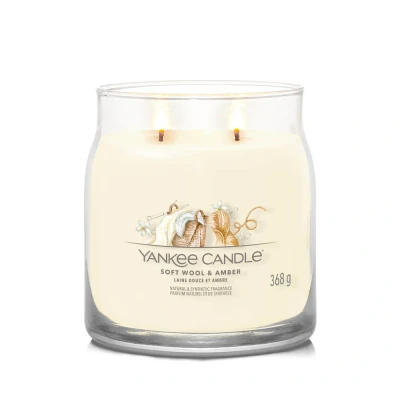 Image of Yankee Candle Signature Scented Soft Wool &amp; Amber Medium Jar with Double Wicks Soy Wax Blend Long Burning Perfect Gifts for Women