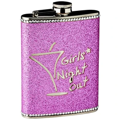 Image of Premier Housewares 508075 Girls Night Out Glitter Hip Flask, 8 oz Hot Pink H14 x W10 D3cm