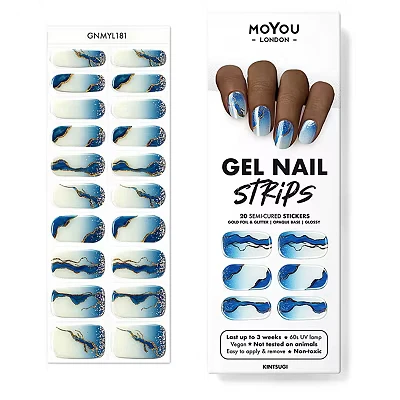 Image of MOYOU LONDON Semi Cured Gel Nail Strips 20 Pcs. Wraps for Salon Quality Manicure Works with Any UV Lamp Easy to Apply, Trim, &amp; Remove Stickers
