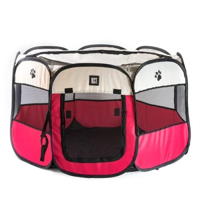 Image of KCT Portable Fabric Pet Play Pen Foldable Dog Playpen Indoor Outdoor Cage Large Red 110cm