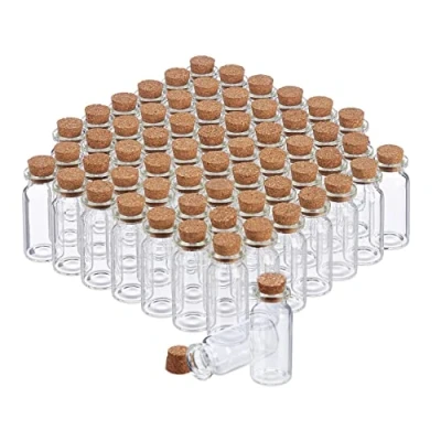 Image of Relaxdays Mini Glass Bottles with Cork Stopper, 60 Pieces, Perfect for Oils, Spices, Sand, 10 ml, Deco, Transparent