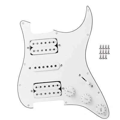 Image of Keenso Strat Loaded Pickguard, 2 Color Charged Electric Guitar Card Humbucker Pickguard with Pre Wired HSH Pickup for Fender (White)