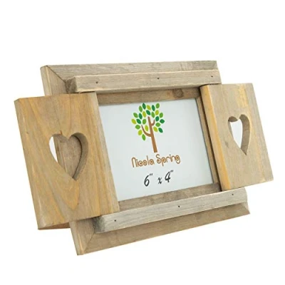 Image of Brown 6&quot; x 4&quot; Wooden Hearts Shutter Photo Frame By Nicola Spring