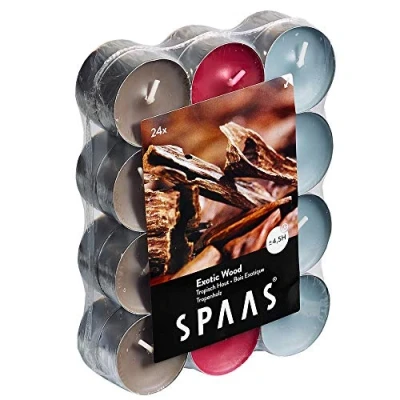 Image of Spaas 24 Scented Tealights Assorted Colours, 4.5 Hours, Exotic Wood, Taupe