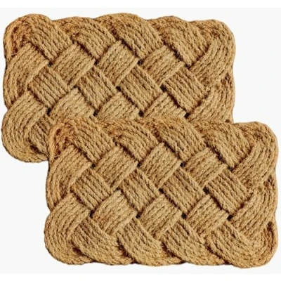 Image of 4All Rope Coir Doormat for Outdoor Indoor Entrance Backdoor Garage or Garden Handwoven Coconut Knotted Non Slip Floor Mat Dirt Scraper (Pack of 2 45x75cm)