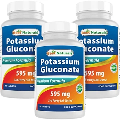 Image of Best Naturals Potassium Gluconate 595 mg 250 Tablets (250 Count (Pack of 3))