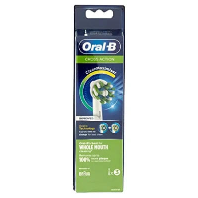 Image of Oral B Clean Maximiser Cross Action Electric Toothbrush Heads, 3D White, Whitening Action, Pack of 3, White