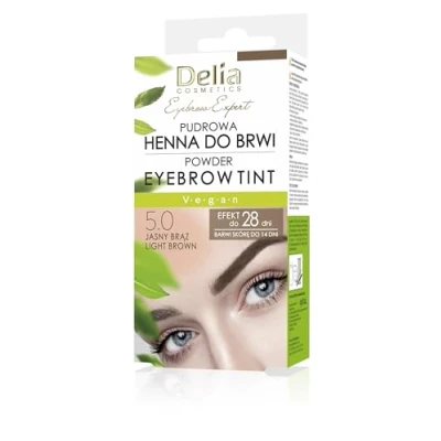 Image of Delia Cosmetics Powder Eyebrow Tint LIGHT BROWN Natural Herbs and Color Enhanced, Darkened, Thick Brows 20 Easy Applications / 4 Weeks Complete Set