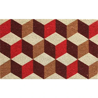 Image of Coco&amp;Coir Door Mat Natural Coir Non Slip Thick Premium Quality Rubber Backed Eco Friendly Indoor Outdoor Heavy Duty Entrance 45 x 75 cm (Vintage Cubes)