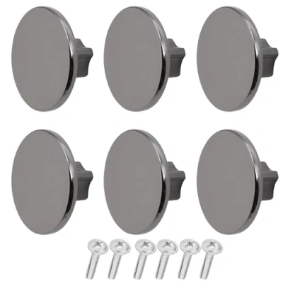 Image of Decoranddecor Vesta 40mm Round Kitchen Cabinet Furniture Knob Zinc Alloy (6 Pack, Polisched Nickel Black)