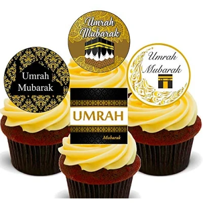 Image of Made4You Umrah Mubarak Edible Cupcake Toppers Stand up Wafer Cake Decorations (12)