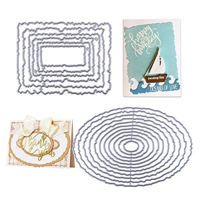 Image of VINFUTUR 2 Sets Vintage Torn Rectangle Oval Frame Cutting Dies Metal Embossing Stencil DIY Scrapbooking Album Paper Card Craft for Making