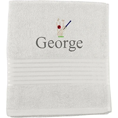 Image of TeddyTs Personalised Cricket Embroidered Towel (White)