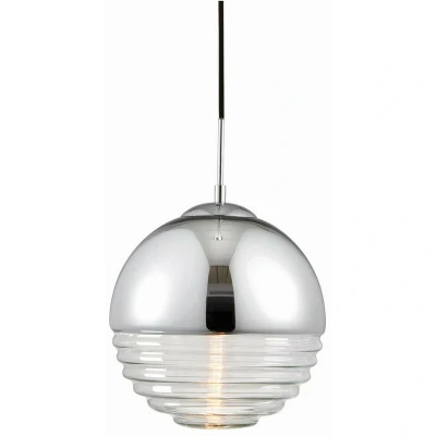 Image of Paloma 1 Light Globe Ceiling Pendant Clear Ribbed Glass, Chromed, E14
