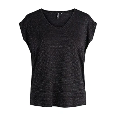 Image of PIECES Women&#039;s Pcbillo Tee Stripes Noos Top, Black/Detail: Multi Lurex, S