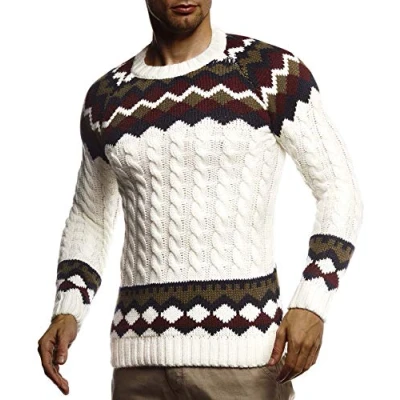 Image of Leif Nelson Men&#039;s Pullover Knit Sweater Chunky Crew Neck LN 20757 Ecru Medium