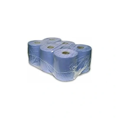 Image of 6 x Blue Paper Rolls 2 Ply Embossed Centre Feed Hand Towel Tissue SIRIUS BRAND