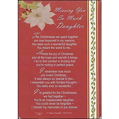 Image of Xpress Yourself Loving Memory Christmas Graveside Memorial Card Missing You Daughter 6&quot; x 4&quot;
