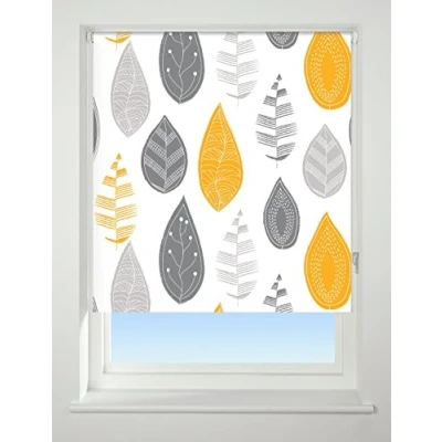 Image of UNIVERSAL Leaf Patterned Thermal Blackout Roller Blind, Yellow, W120cm