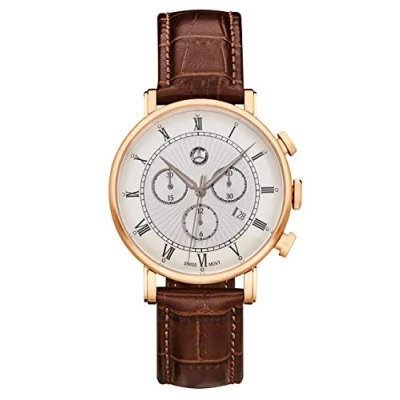 Image of Mercedes Benz Collection Chronograph Men&#039;s Classic Retro Gold Watch Stainless Steel &amp; Calfskin Brown, Rose