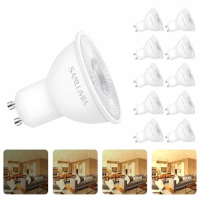 Image of sanlumia 10 X 7W Gu10 LED Dimmable Bulbs 520 Lumen Recessed Spotlight Warm White 75W Halogen Equivalent 3000K